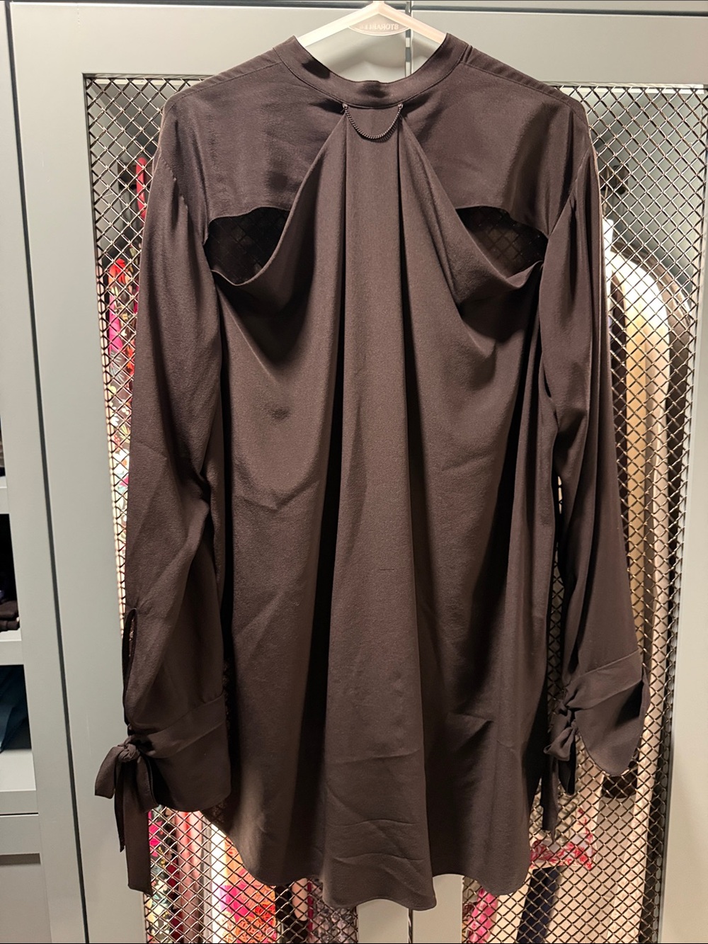 rag & bone Long Sleeve Tie-Cuff Top in Dark Brown
